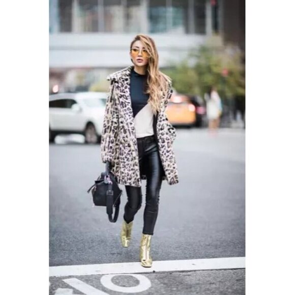 MANGO Gold Metallic Leather Ankle Boots With Block Heel & Side Zip Closure Sz 7 - Picture 5 of 16